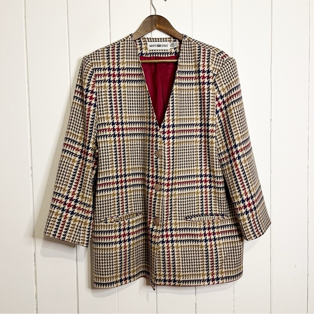 Vintage White Stag Pure Virgin Wool Houndstooth Jacket. Size 18.